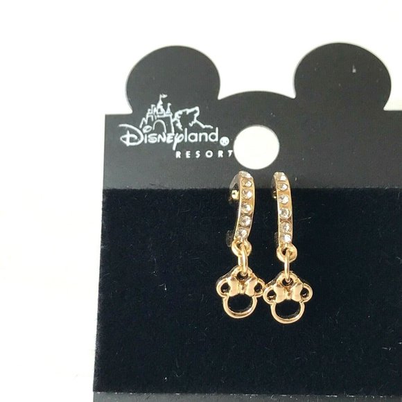 Vintage Disney Mickey Minnie Mouse Earrings Crystal Gold Plated Dainty Sparkly - Picture 2 of 5